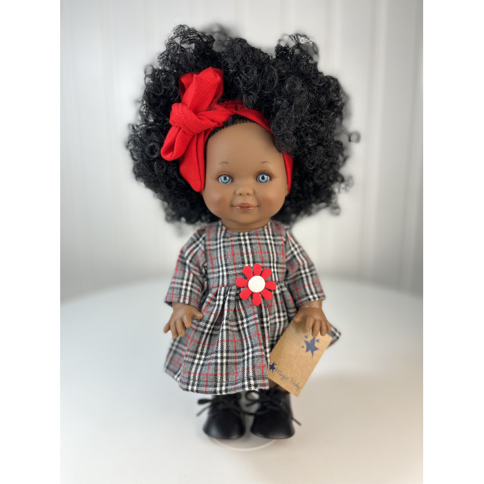 Куклы и одежда для кукол Lamagik S.L. Кукла Бетти темнокожая в платье в клетку с красным бантом 30 см