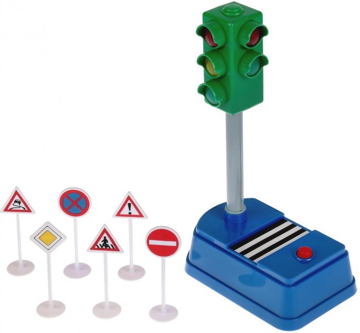 игровые наборы abtoys обучающая игра светофор и дорожные знаки Машины Технопарк Светофор и дорожные знаки со светом и звуком 21 см