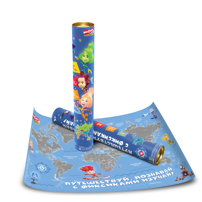 Фиксики Скретч карта мира для детей с загадками и прикольными стикерами областями России 4610009216614