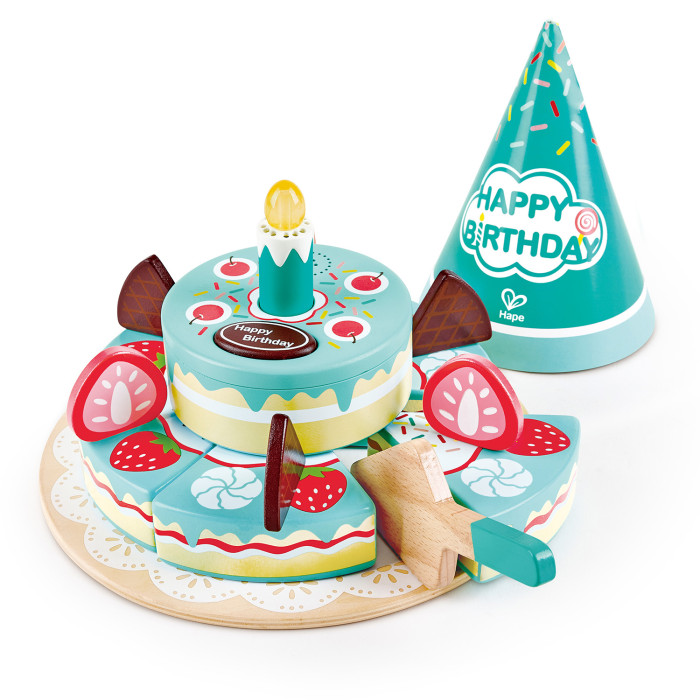 Деревянная игрушка Hape Игровой набор Торт Счастливого дня рождения (15 предметов)