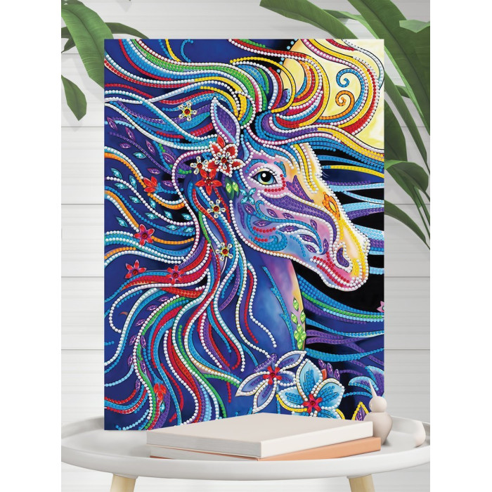 On Time Алмазная мозаика на подрамнике светится в темноте Радужный конь 35х25 см конь рыжий