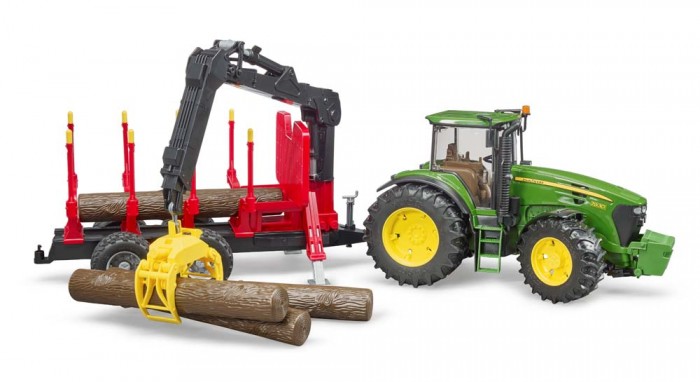 

Bruder Трактор John Deere c прицепом с манипулятором и 4 брёвнами, Трактор John Deere c прицепом с манипулятором и 4 брёвнами