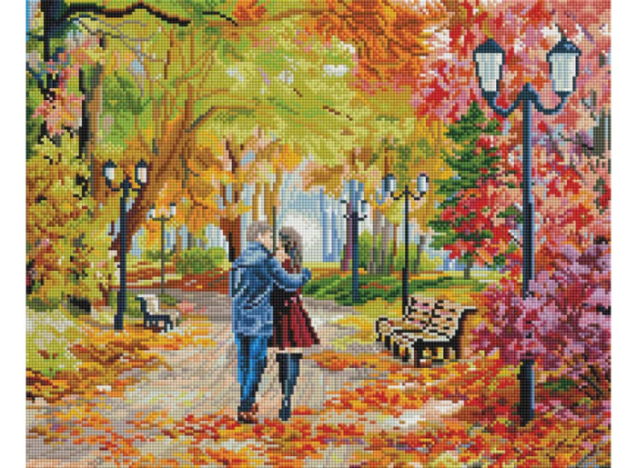 Белоснежка Мозаичная картина на подрамнике Осенний парк, скамейка, двое 40х50 см