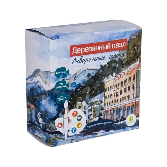 

Деревянная игрушка Clever Energy пазл Акварельные города Горнолыжный курорт, пазл Акварельные города Горнолыжный курорт