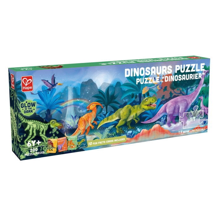 Деревянная игрушка Hape Пазл Динозавры светящийся в темноте (200 элементов)