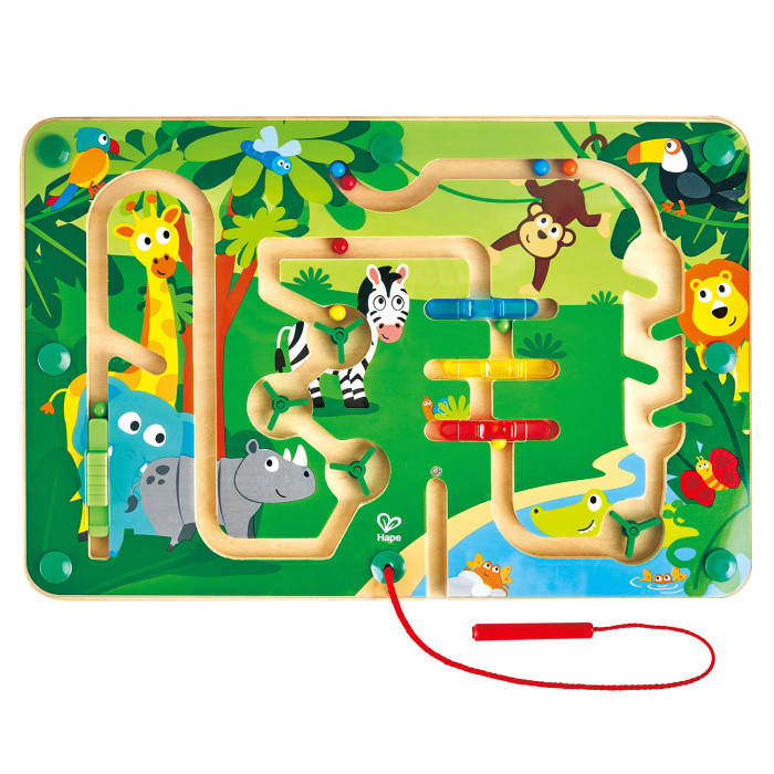 Деревянная игрушка Hape Магнитный лабиринт с шариком Джунгли мартышкины джунгли