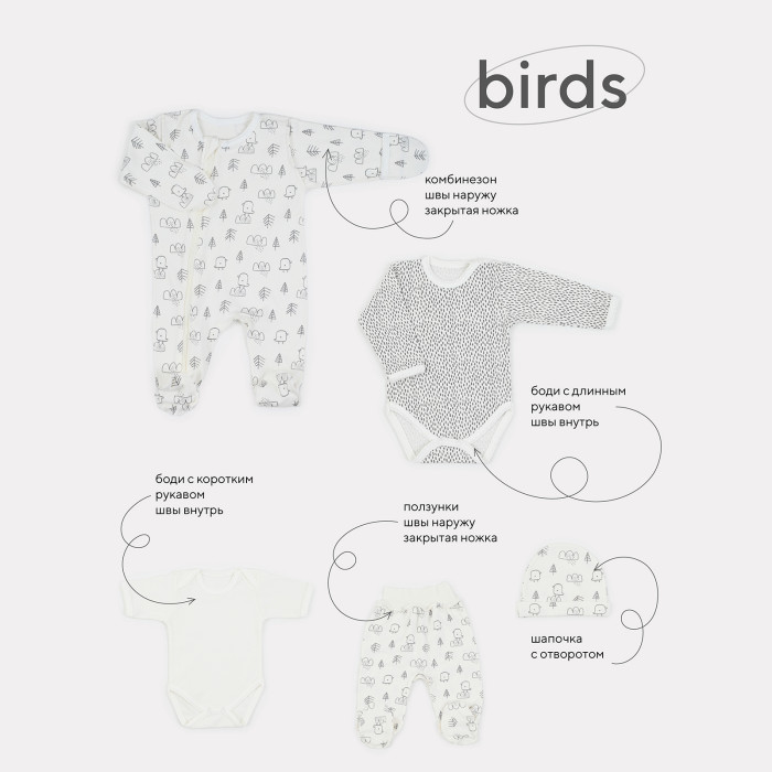 цена Комплекты детской одежды Mowbaby Комплект для новорожденного Birds (5 предметов)