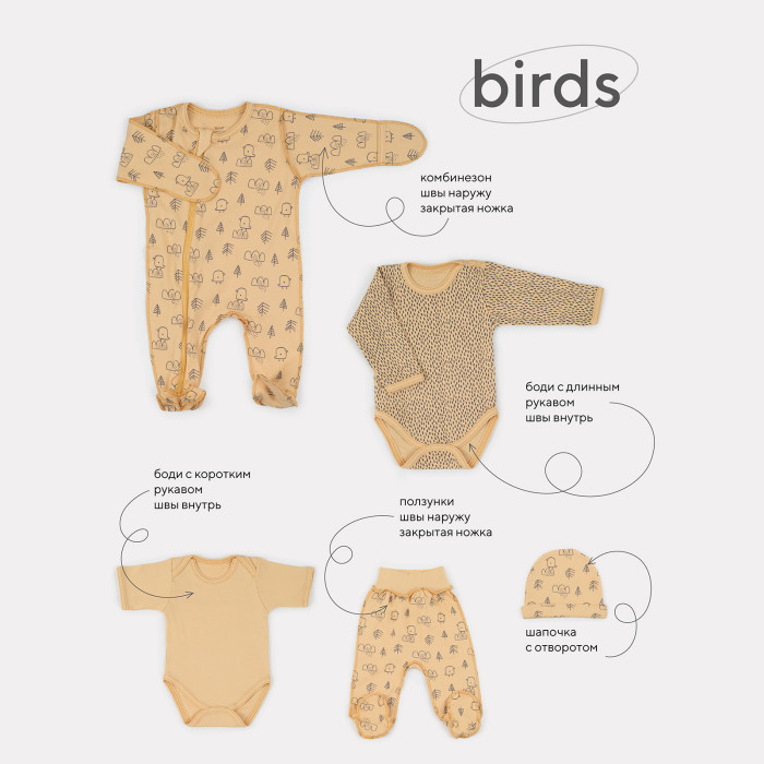 Mowbaby Комплект для новорожденного Birds (5 предметов) подвесная игрушка tiny love подарочный набор для новорожденного день и ночь 6 предметов