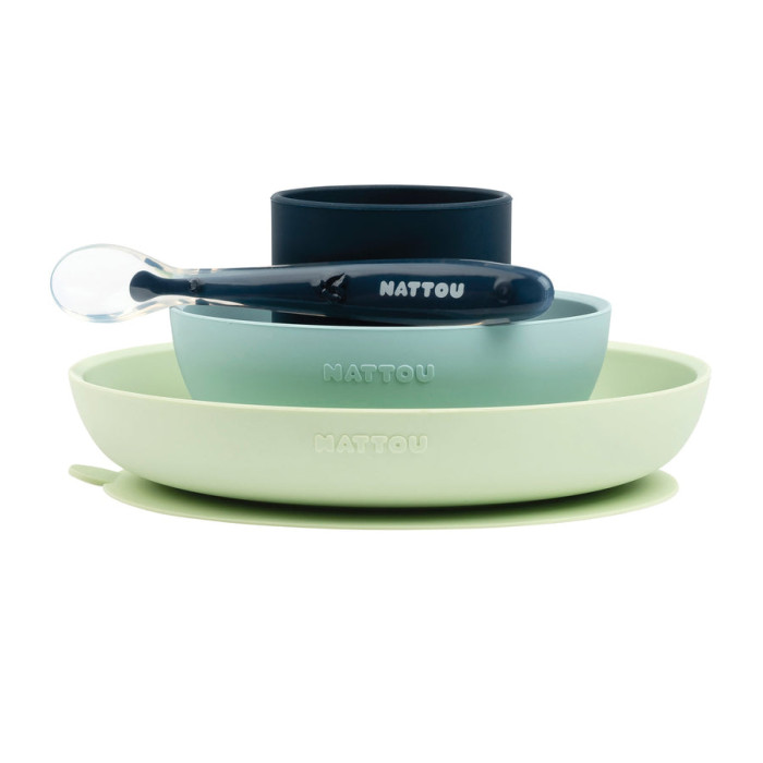 Nattou Набор посуды: 2 тарелки, чашка, ложка подставка под чайный блин и тарелки для диаметра 5 10 см