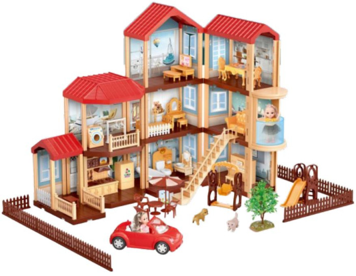 Кукольные домики и мебель Sharktoys Сборный кукольный домик 3-х этажный (8 комнат)