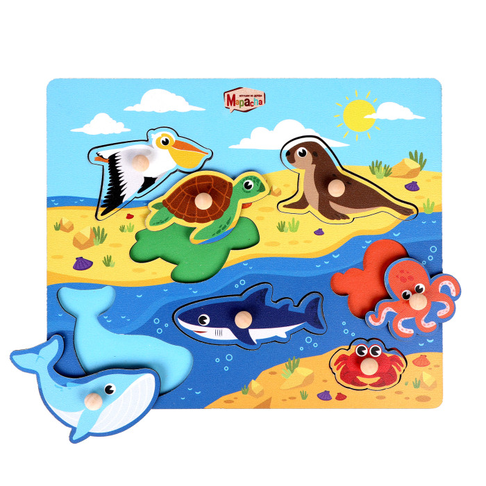 Деревянная игрушка Mapacha Вкладыши Животные океана 7 морских жителей деревянная игрушка mapacha головоломка панорама веселая ферма