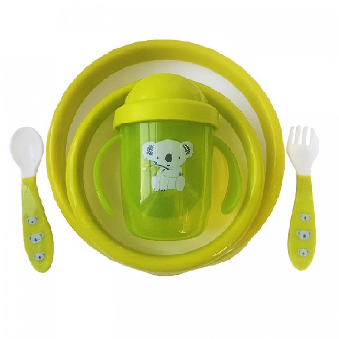 цена Посуда Uviton Набор детской посуды (тарелочки, поильник, столовые приборы)