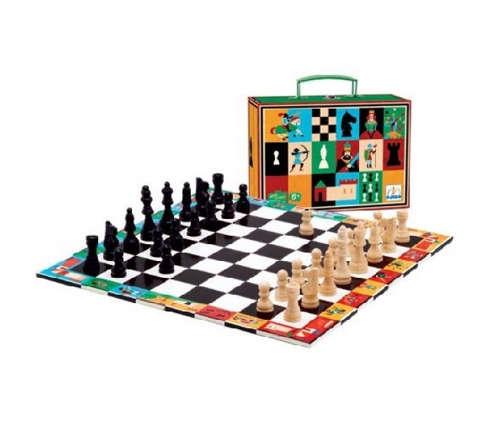 Djeco Настольная игра Шахматы и шашки игра 3 в 1 нарды шахматы шашки большая рыцари 255 18