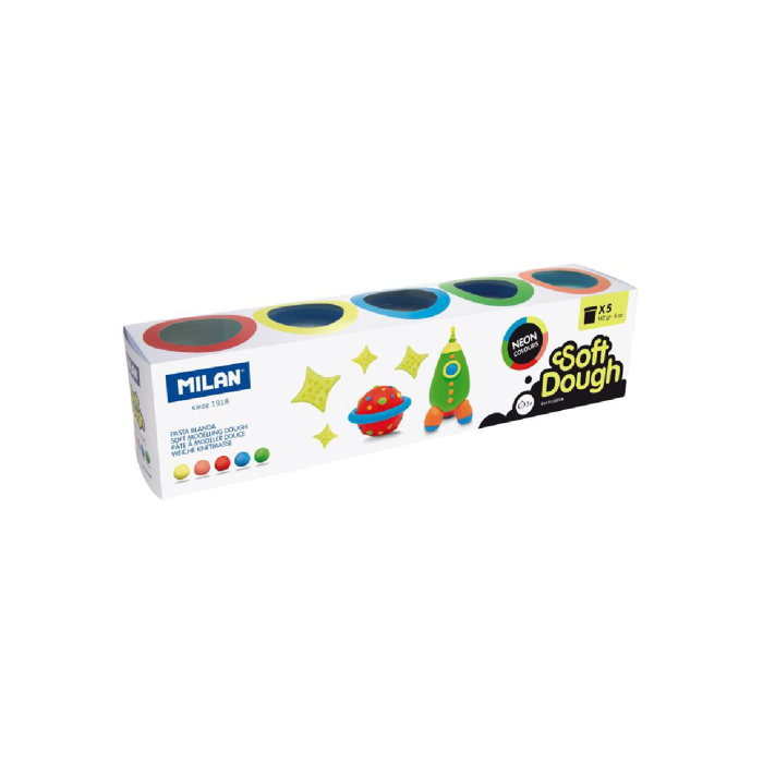  Milan Мягкий пластилин неоновые цвета в баночках 5 цветов по 142 г в картонной упаковке
