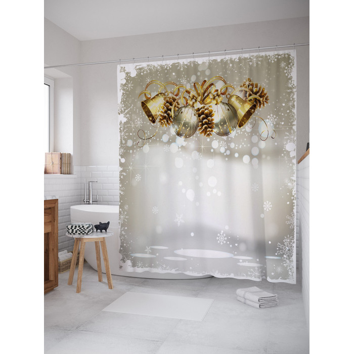 

JoyArty Штора занавеска для ванной Рождественские колокольчики из сатена 180х200 см с крючкам, Штора занавеска для ванной Рождественские колокольчики из сатена 180х200 см с крючкам