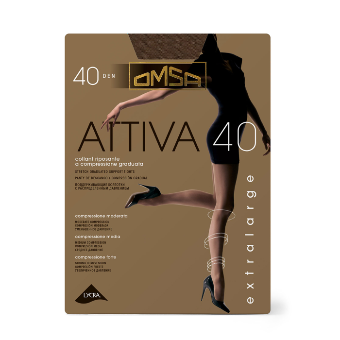 Колготки Omsa, Attiva, 40 DEN, р. 5, caramello/светло-бежевые, шортики, с укрепленным мыском