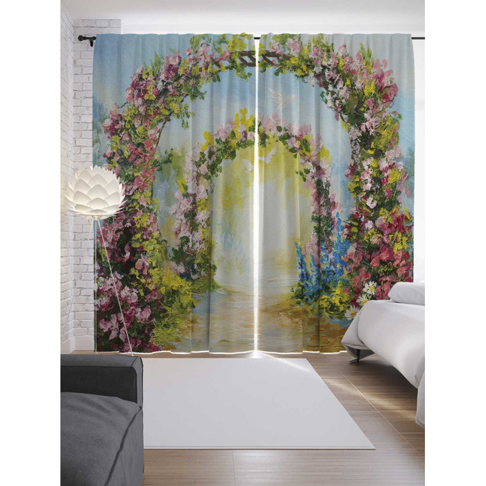 

JoyArty Шторы с фотопечатью Цветочная двойная арка из сатена 290х265 см, Шторы с фотопечатью Цветочная двойная арка из сатена 290х265 см
