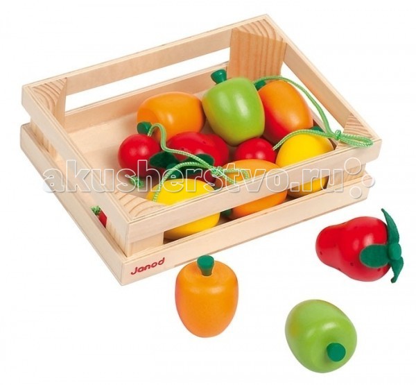 цена Деревянные игрушки Janod Набор фруктов в ящике 12 элементов