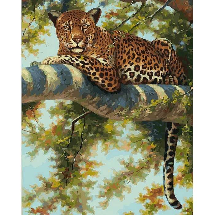 Белоснежка Картина по номерам на холсте Леопард в тени ветвей 50х40 см картины по номерам раскраска вокруг света 15 картин