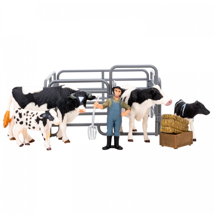Игровые фигурки Masai Mara Игрушки фигурки На ферме (фермер, семья коров, ограждение-загон, инвентарь)