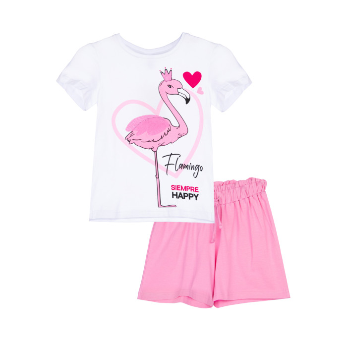 комплекты детской одежды playtoday комплект для девочек sport girls 2022 толстовка брюки 32220214 Комплекты детской одежды Playtoday Комплект для девочек Flamingo kids girls (футболка, шорты)