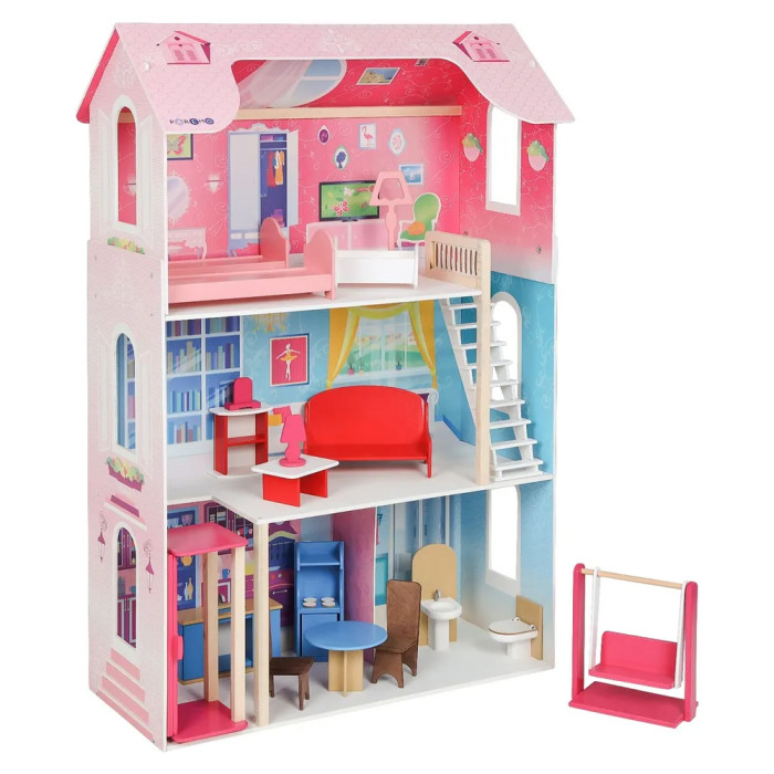  Paremo Деревянный кукольный домик Муза с мебелью и качелями (16 предметов)