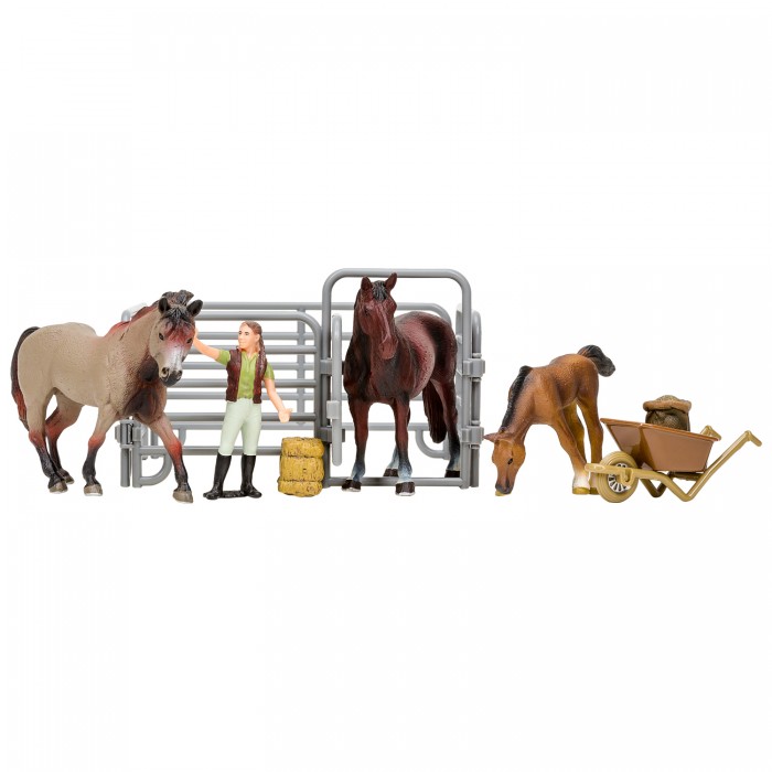 Игровые фигурки Masai Mara Игрушки фигурки На ферме (3 лошадки, фермер, ограждение-загон, инвентарь) набор фигурок авелинская лошадь жеребенок ограждение загон
