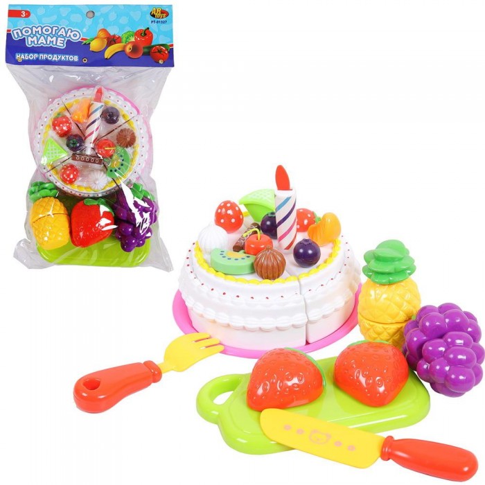 ABtoys Игровой набор Помогаю маме Торт и фрукты для резки (26 предметов)
