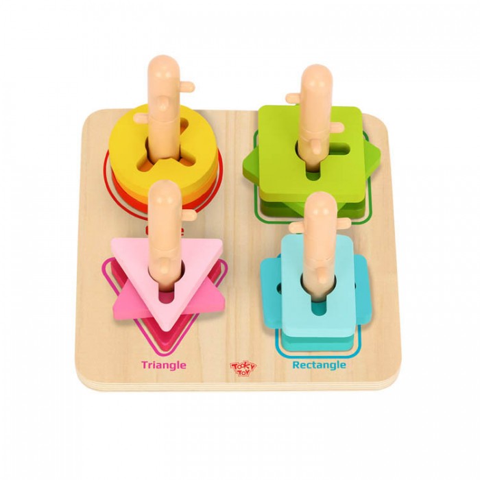 Деревянные игрушки Tooky Toy Разноцветные фигуры сортер тарелочки цвета и фигуры