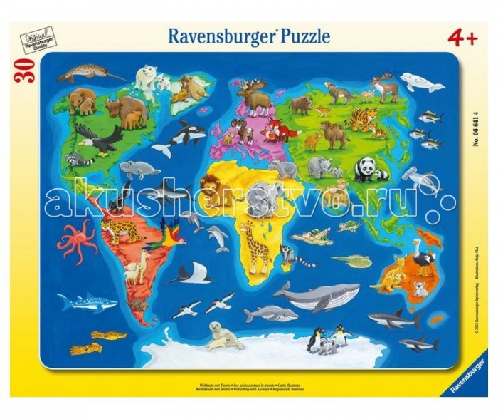 Пазлы Ravensburger Пазл Карта мира с животными 30 элементов
