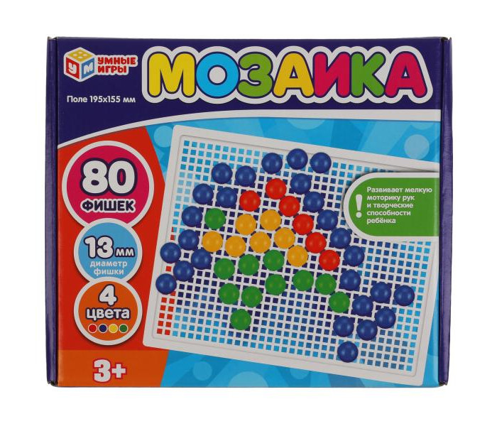 Умные игры Мозаика пластиковая 80 фишек 4 цвета