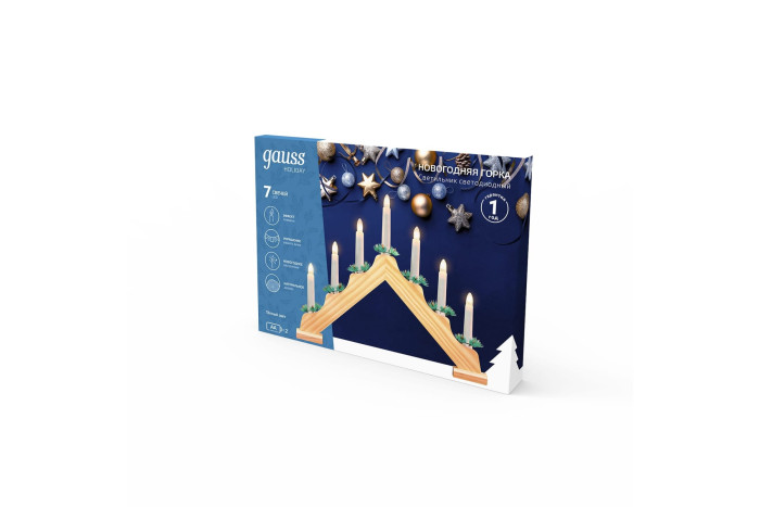 

Gauss Holiday Светильник светодиодный Новогодняя горка 7 LED свечей 0.1Wх7, Holiday Светильник светодиодный Новогодняя горка 7 LED свечей 0.1Wх7