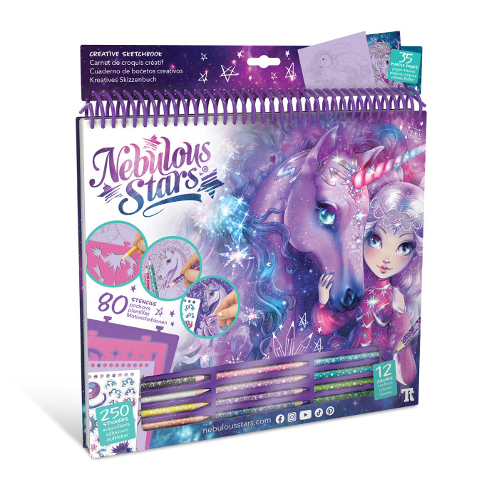 Nebulous Stars Раскраска для девочек 35 скетч страниц, 12 карандашей, трафареты, наклейки раскраска мир единорогов
