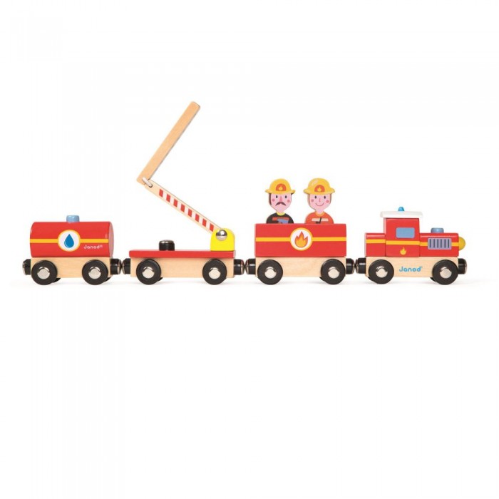 Деревянные игрушки Janod Поезд на магнитах Пожарные с фигурками цена и фото