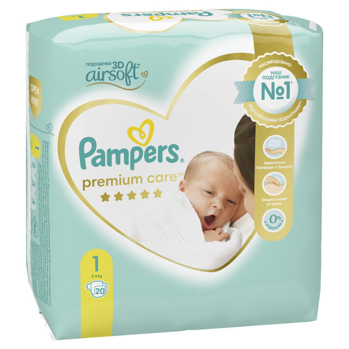  Pampers Подгузники Premium Care для новорожденных р.1 (2-5 кг) 20 шт.