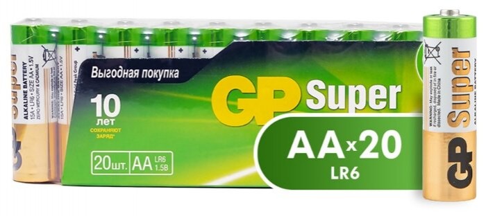 

GP Набор батареек Super Alkaline АА (LR6) 20 шт., Набор батареек Super Alkaline АА (LR6) 20 шт.