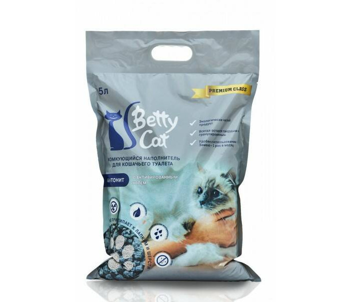 Betty Cat Наполнитель для кошачьего туалета гигиенический активированный уголь 5 л