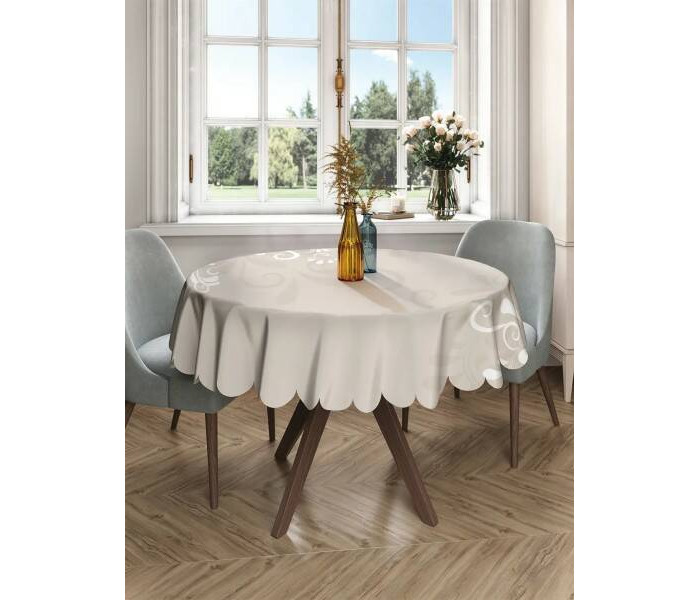фото Joyarty круглая скатерть на кухонный и праздничный стол веточки в бутах 150x150 см