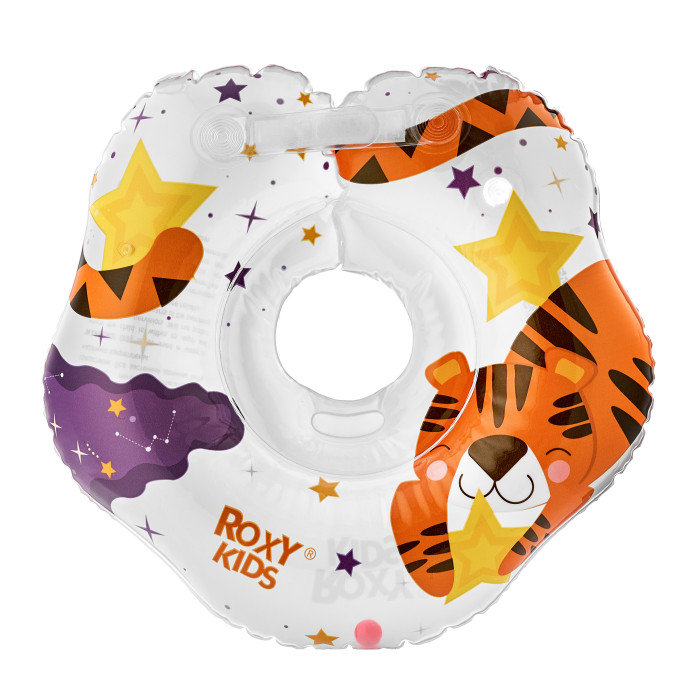 фото Круг для купания roxy-kids надувной на шею для малышей tiger star одна камера с погремушкой