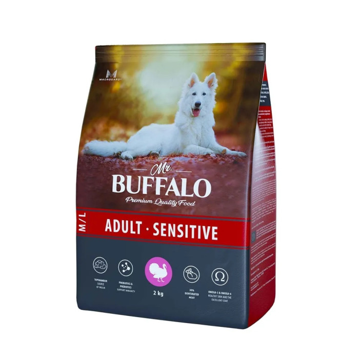 Mr.Buffalo Сухой корм Adult M/L Sensitive для собак средних и крупных пород с индейкой 2 кг