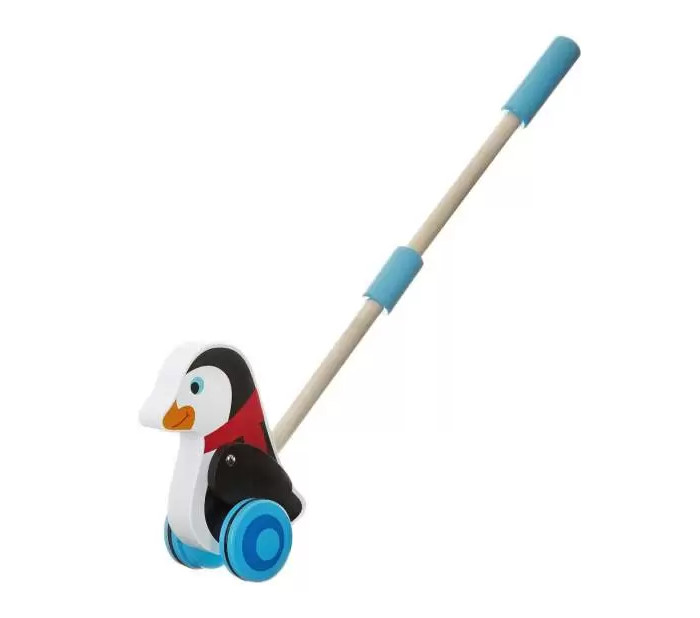 Каталки-игрушки Bondibon Игрушка деревянная каталка с ручкой Пингвин