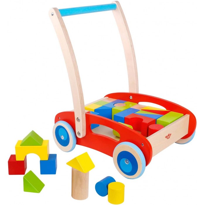 каталки игрушки tooky toy на веревочке жираф Деревянные игрушки Tooky Toy Тележка с кубиками TKC281A