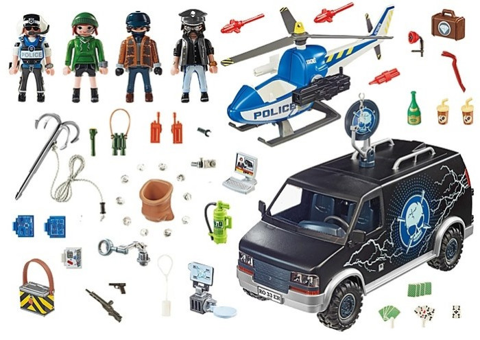 Playmobil Игровой набор Погоня на вертолете за беглецами в фургоне конструктор город мастеров uaz hunter ограбление банкомата 95 деталей