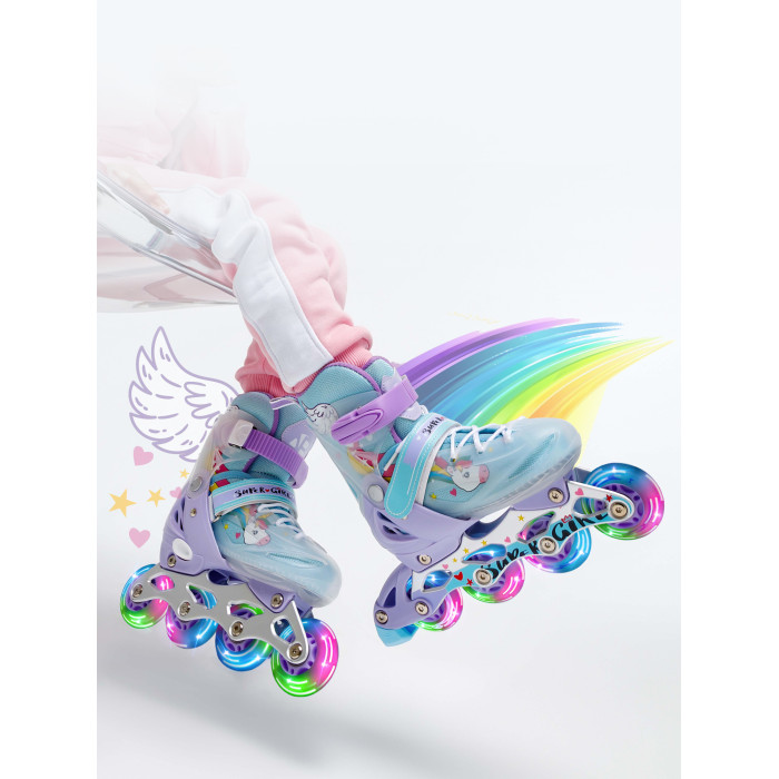 Детские ролики AmaroBaby раздвижные со светящимися колесами Rainbow электронные качели amarobaby детские lucky swing