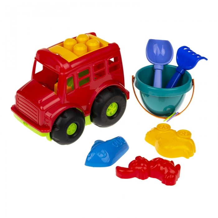 фото Colorplast набор бусик №3: автобус, ведёрко, лопатка и грабельки, три пасочки