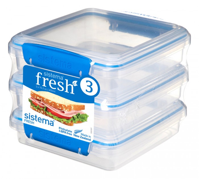 Контейнеры для еды Sistema Набор контейнеров для сэндвичей 450 мл 3 шт. 921643 набор контейнеров fresh 200 мл 11 5х9х12 см 3 шт голубой 921523 sistema