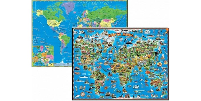 Геоцентр Детская карта мира двусторонняя настольная GT2777 - фото 1