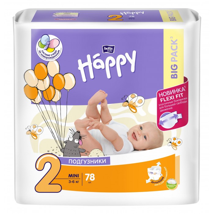  Bella baby Happy Подгузники Happy Mini (3-6 кг) 78 шт.