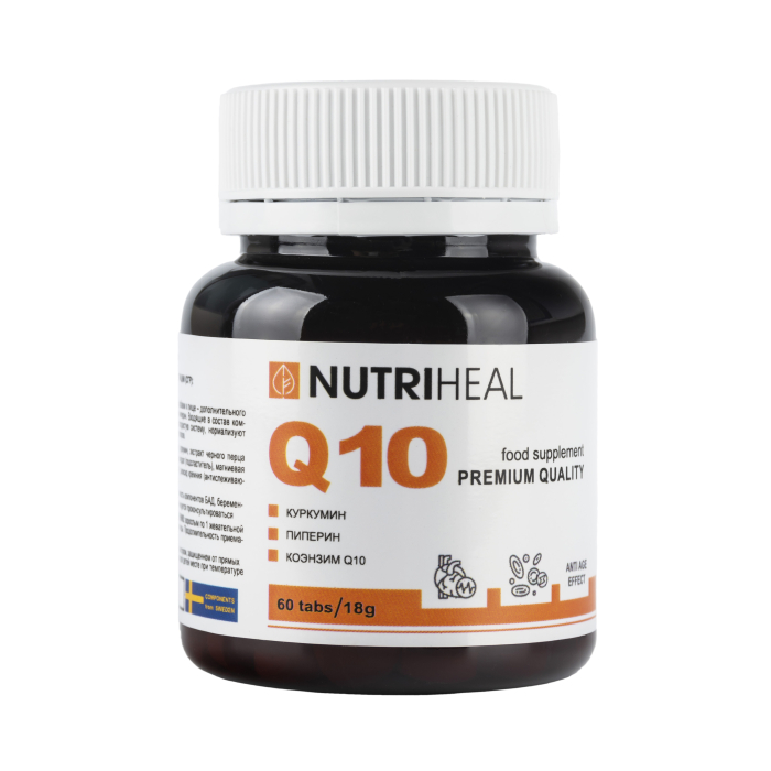 Nutriheal Комплекс из убихинона с куркумином и пиперином Коэнзим Q10 60 табл. nutriheal артишок органик для печени для жкт антиоксидант 90 табл