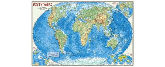 Геодом Карта настенная на рейках Мир Физический 124х80 см